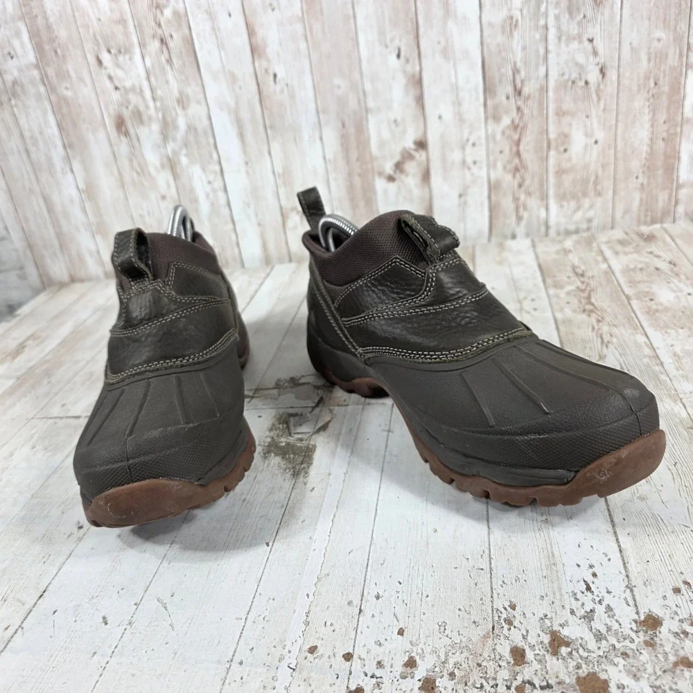 LL Bean Storm Chaser Mens 8.5 Brown Waterproof Leather Slip On Duck Boots 507173